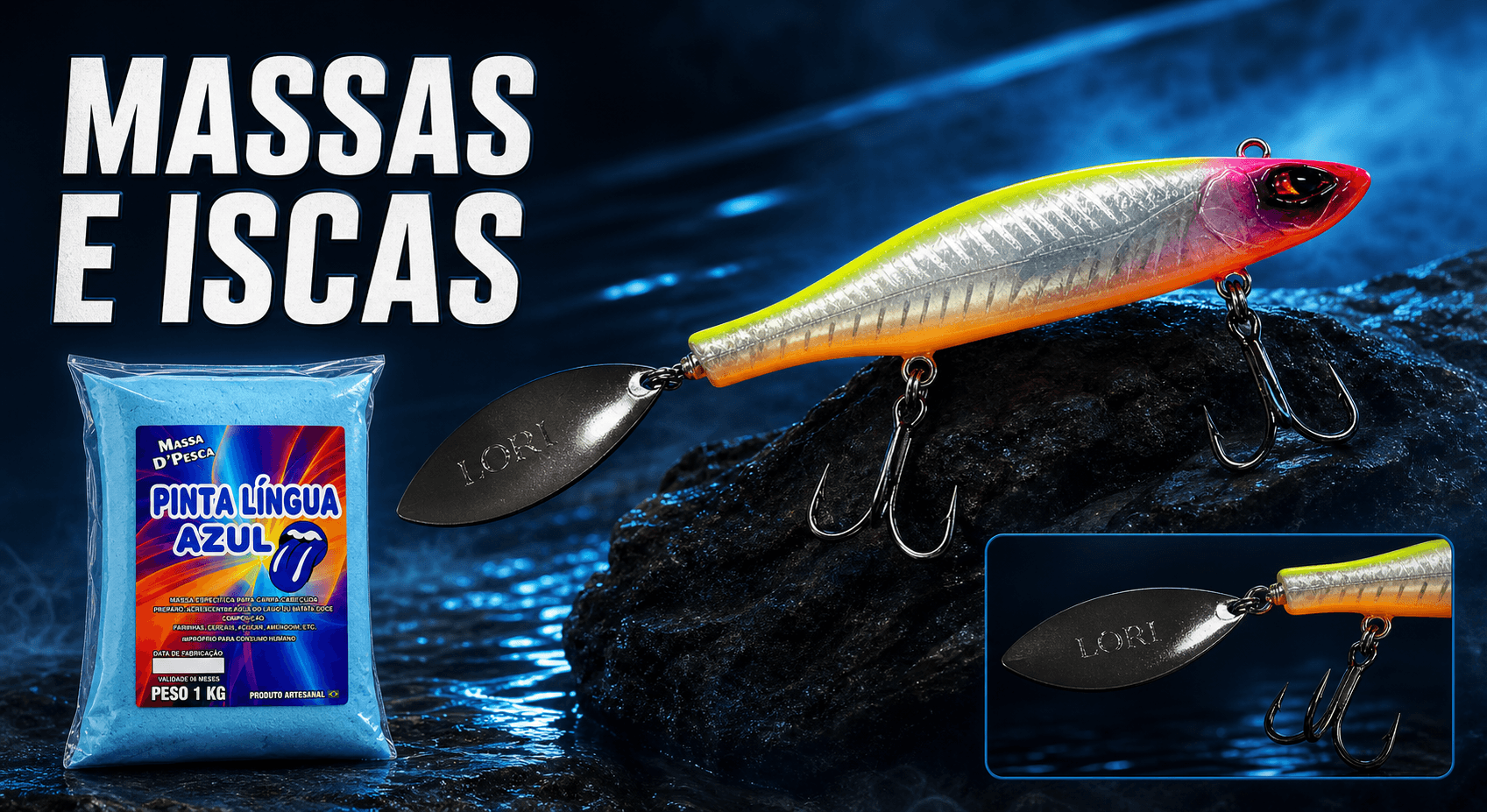 Banner de massas e iscas para pesca